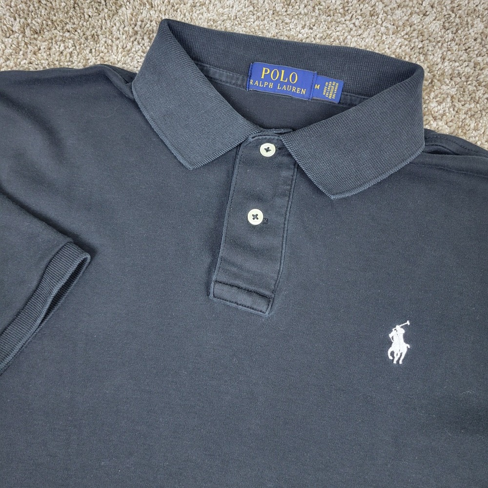 Polo Ralph Lauren Mens Medium Solid Black Pony Stretch Knit Polo Short Sleeve